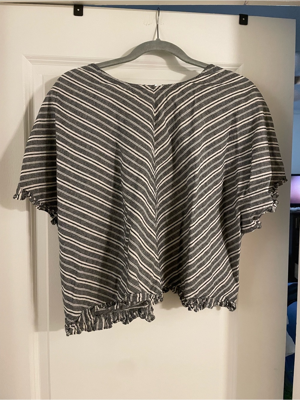 a new day Black & White Striped Ruffle-Hem Crop Top